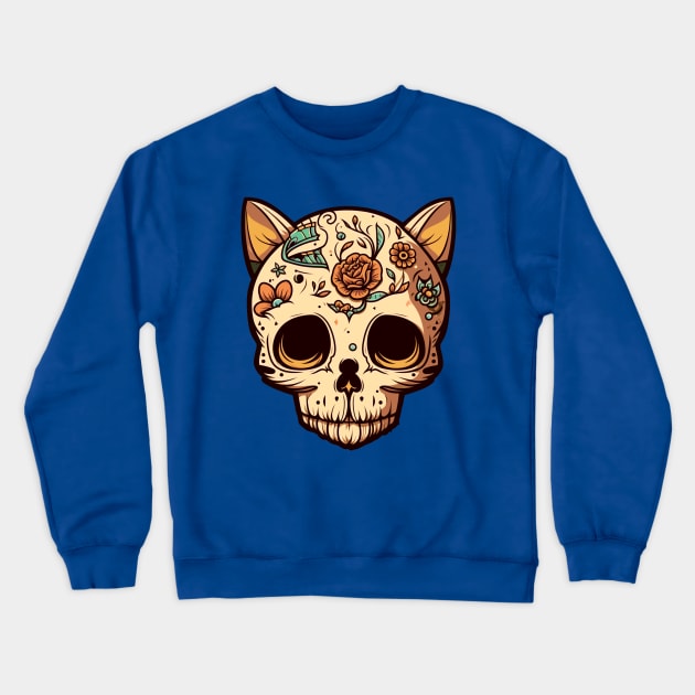 mexican skull cat Crewneck Sweatshirt by gambar_corek